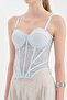 Women's Corset with Chest Pads and Underwire, Lace Fabric Detailed Design - 5