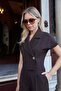 Women's Collared Off-Shoulder Pleated Wide-Leg Jumpsuit with Side Pockets - Brown - 6