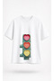 Heart Lighted Traffic Light Printed Oversize T-Shirt
