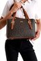 Women's Hand and Shoulder Bag with Logo, Patterned Detail, Double Handle, Zipper, Brown-Tan - 2