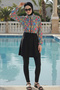 2-Piece Set (with Bonnet Gift) Two-Piece Burkini Hijab Swimsuit with Crop Jacket and Elastic Waist D71