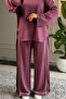 6498 - Stylish Comfortable Viscose Soft Interlock Knit Fabric, Women's Bottom Layer Set with Pant Stripe Detail - 7
