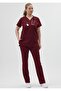 Burgundy Tunic Length Short Sleeve Bell Bottom Scrubs - 2