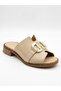 Inside and Outside, 100% Genuine Leather, Low Heel, Gold Metal Buckle Women's Slippers - 4