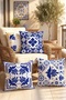 Navy Blue Birds Patterned 4-Piece Throw Pillow Cover Set