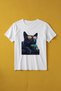 Unisex Oversize Black Cat and Chameleon Printed White T-Shirt Cotton Casual T-Shirt - 3