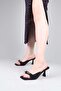 Radi̇ste Bow and Gold Buckle Heeled Slippers Black