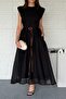 Black, Padded, Garnished and Leather Belted Dress 0103 - 3