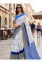 Blue Pure Cotton Printed Saree - FFT7375 | Blue