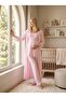 New Season Pink Summer Long Dressing Gown Lace Detailed Design Buttoned 100% Cotton Dressing Gown Pajama Set - 8