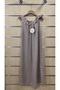Zero Sleeve Italian Linen Dress with Gathered Collar, Midi Length