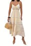 Women's Summer Linen Dress - Suspender Back Gipe Detailed Horizontal Lace Stripe Design 8530