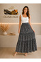 Jersey Fabric Floral Bohemian, Long Skirt, Elastic Waist, 3-Layer Ruffle Mevlana
