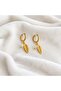 Gold Steel Dangle Leaf and Bead Detailed Hoop Earrings - 4