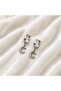 Letter-Stoned Steel Dangle Earrings for Women – Silver Color - 4