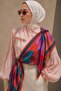 Four Pieces Floral Pattern Coral-Lilac Soft Foulard Scarf 90X90 cm - 3