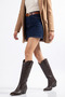 Bitter Brown Matte Leather Metal Toe Cap Below the Knee Embroidered Western Cowboy Boots - 6
