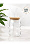 Bamboo Lid Borosilicate Curved Glass Cup with Glass Straw – 13 cm Transparent Beverage Cup - 3