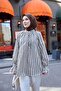 Women's Collar Tie Slim and Thick Striped Waist Tie Poplin Tunic Blue