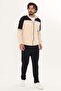 Men's Cotton Stand Collar Tracksuit Set Beige-Black -9537 - 3