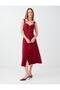 Red Linen Blend Dress with Heart Collar and Belt Detail - 2
