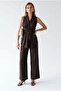 2142 Women's Linen Blend Suit with Belt Detail, Brown - 2