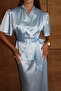 Premium Polka Dot Satin Set with Belted Jacket and Maxi Long Skirt - 6