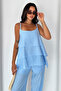 Women's Ecru Strappy Layered Blouse Palazzo Trousers 2-Piece Set - 2