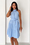 Women's Ecru Halter Neck Layered Mini Dress with Belt - 5