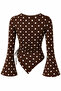 Polka Dot Round Neck Drape Detailed Spanish Sleeve Hijab Matching Top Blouse - 2