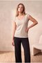 Women's Beige Cotton Twill Slim Fit Wide Round Neck Short Sleeve T-Shirt Sheridan - 5