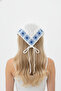 Hand Knitted White Blue Floral Patterned Summer Beach and Hair Bandana - 2