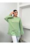 Women's Crew Neck Double Layered Wide Cut Tunic with Side Slits 9086 - Green - 4
