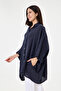 Women's Navy Blue Italian 100% Linen Plus Size Poncho Linen Shirt 42 - 52 Size - 2