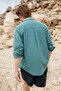 Arles men's linen blend long sleeve single pocket regular fit green shirt - 5