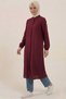 Burgundy 100% Cotton Muslin Fabric Zippered Long Hijab Women's Tunic - Compatible for Hajj, Umrah and Daily Use - 4