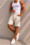 Men's Denim Fabric Cream Jean Shorts - 7