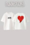 808S Heartbreak Design Printed Unisex Oversize White Tshirt