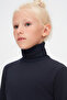 Dark Navy Blue Girls' Full Fisherman Winter Basic T-Shirt - 3