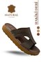 Genuine Leather Men's Slippers - Genuine Leather Men's Slippers with Soft Thick Soles a Brown