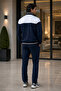 Navy Blue High Collar Parachute Fabric Detailed Tracksuit Set with Zipper Pockets, Straight Leg, Two Yarn Fabric, Men's - 3