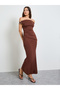 Brown Off Shoulder Maxi Dress with Buckle Detail - 2