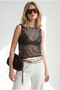 Women's Brown Glittery Sequin Mesh Blouse Blz-19003432 - 2
