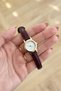 Leny Women's Wristwatch Burgundy Leather Look Thin Band Gold Case White Dial Minimal Quartz Elegant Women's Watch - 7