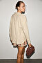 Floreta Women's Oversized Linen Blend Long Sleeve Single Pocket Beige Shirt - 5