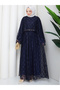 Flower-Patterned Lace Dress with Double Layered Veil and Gold Chain Belt.. 2 Pieces of Lace Poncho - 4