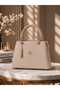 Women's Stylish Silver-Gold Tasseled Lined Bag with 2 Compartments and Adjustable Strap for Hand and Shoulder Use