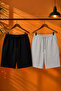 2-Piece Shorts (Black-Grey) Basic Summer Shorts Set - Comfortable Fit Above the Knee, 2-Piece Economic Package