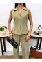 Women's Linen Button Detailed Vest Trousers Jewelry Stylish Two-Piece Set - 6