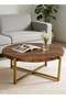 Migue home Modern Round Coffee Table for Living Room, Easy Assembly, 33.5cm H x 82cm W, Walnut and Gold Color